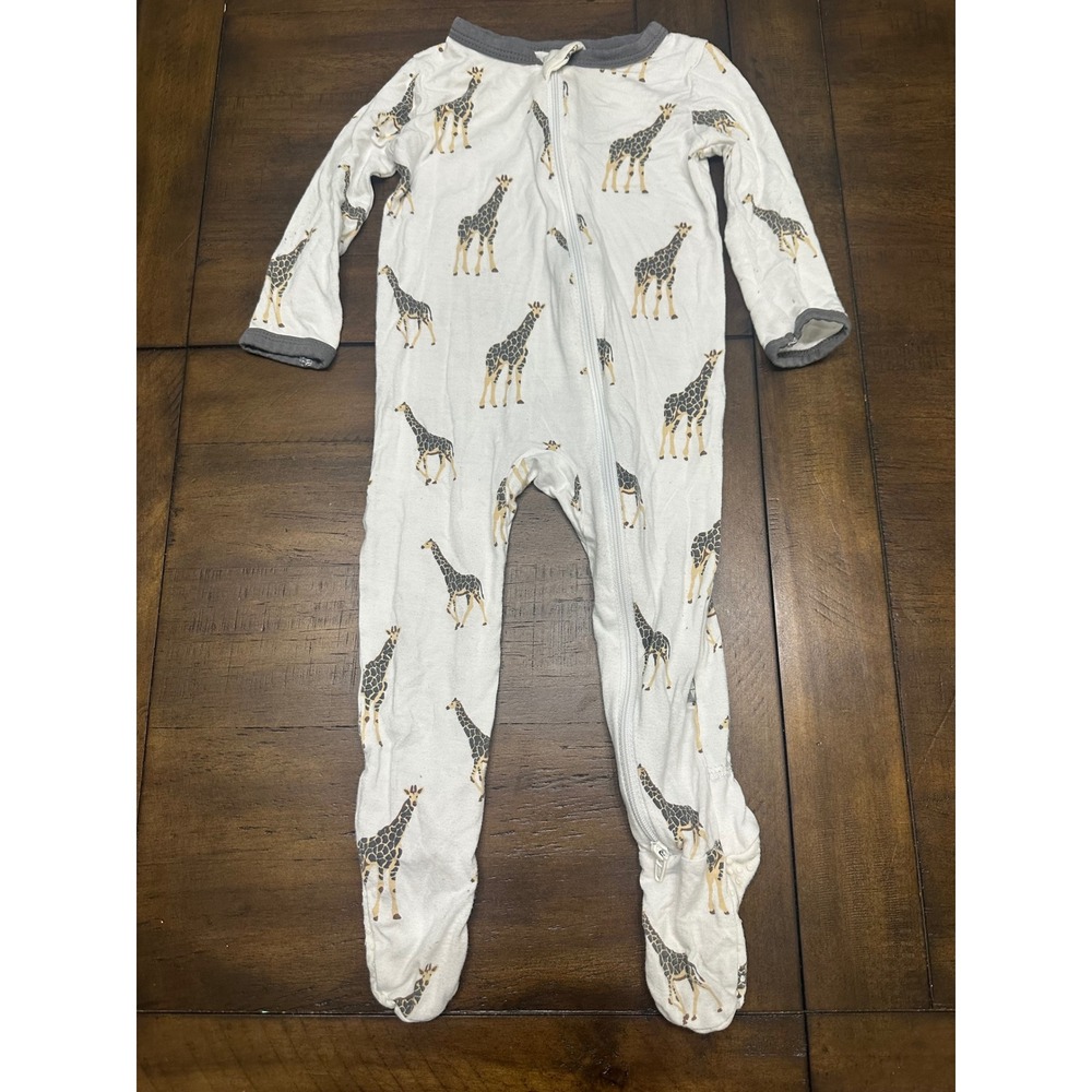 Kyte Baby Giraffe Print Bamboo Footie Sleeper‎ White Grey 6-12 Months